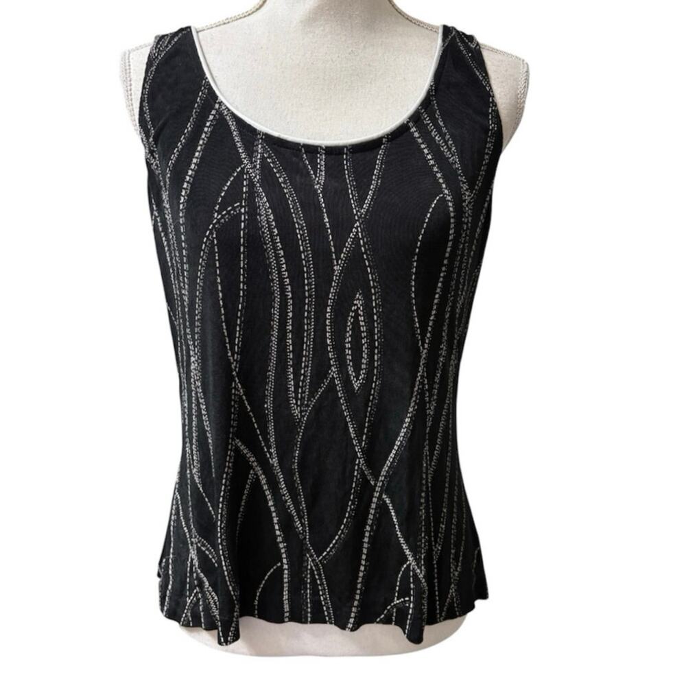Vintage Alex Evenings Women's Size XL Black White Abstract Print Sleeveless Top